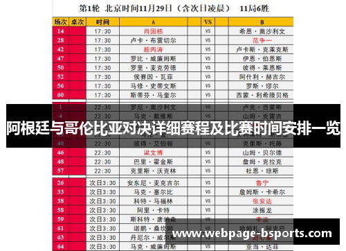 阿根廷与哥伦比亚对决详细赛程及比赛时间安排一览