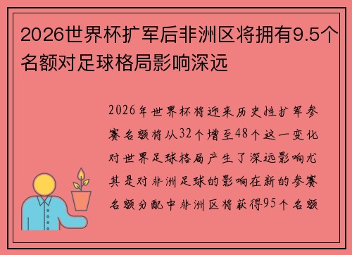 2026世界杯扩军后非洲区将拥有9.5个名额对足球格局影响深远 2026世界杯扩军后非洲区将拥有9.5个名额对足球格局影响深远
